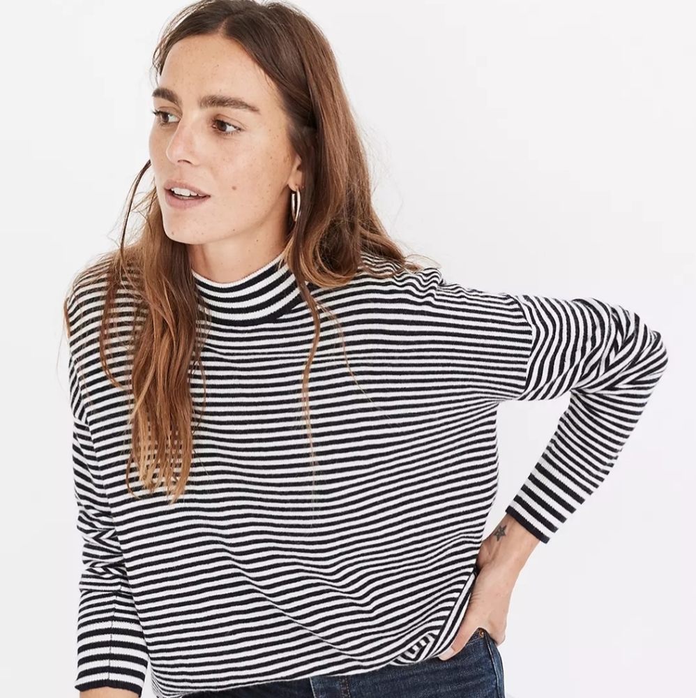 Madewell Stripe-Mix Ashbury Mockneck Sweater
